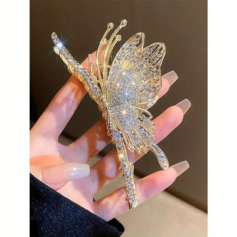 Metal Rhinestone Butterfly Claw Clip