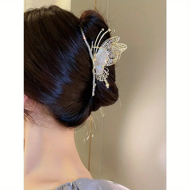 Metal Rhinestone Butterfly Claw Clip