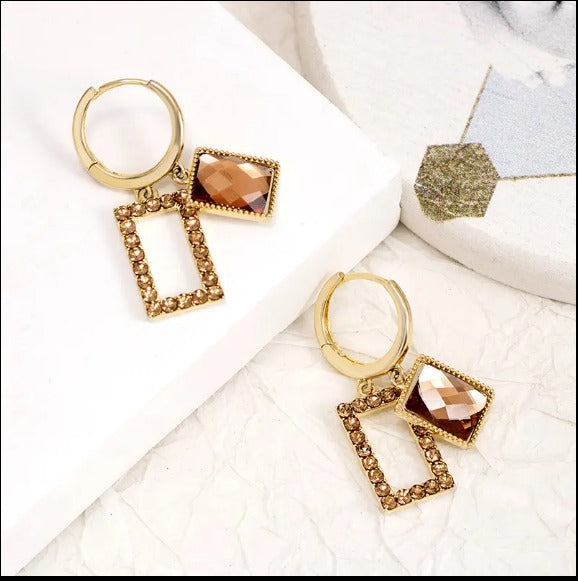 Double Square-Shape Zircon Decorate Earring