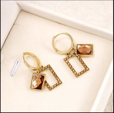 Double Square-Shape Zircon Decorate Earring