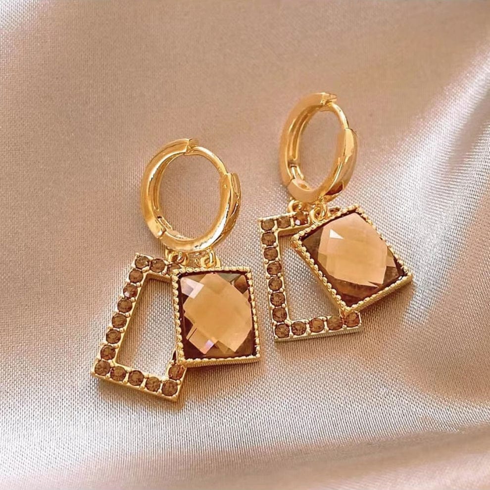 Double Square-Shape Zircon Decorate Earring