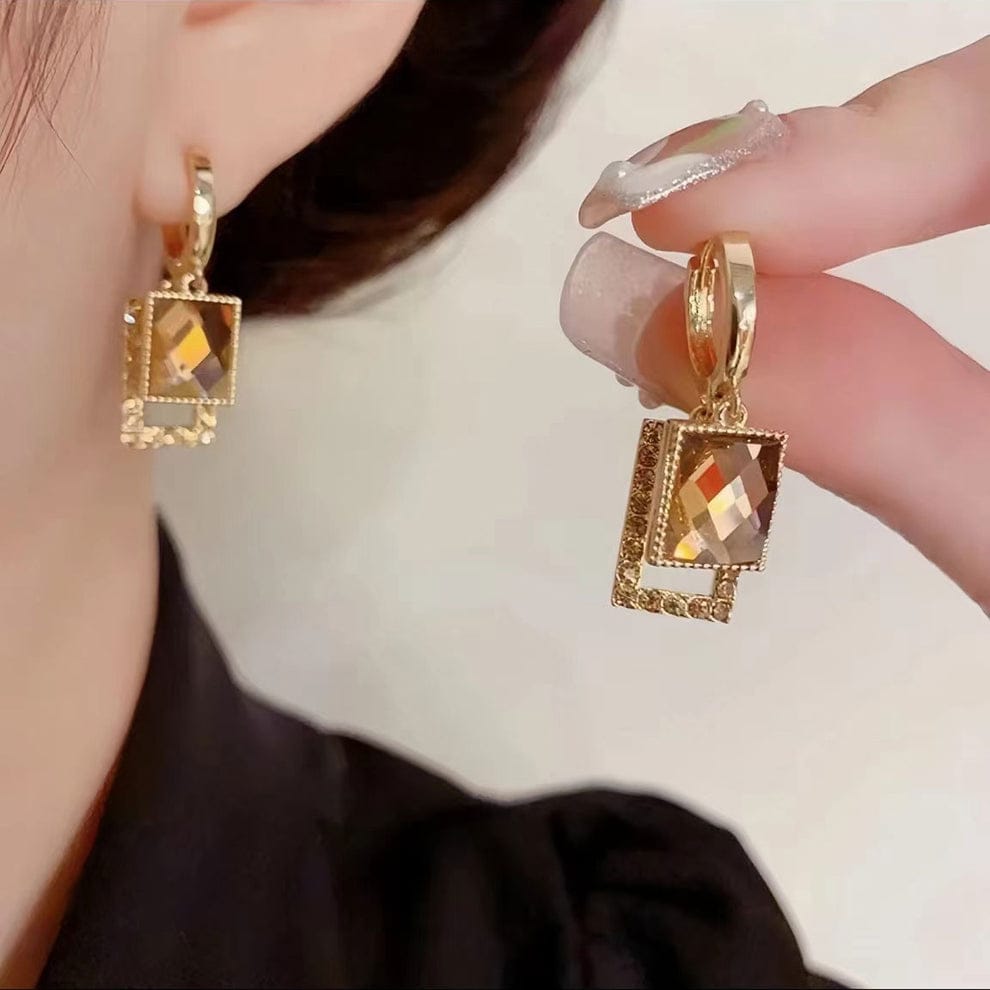 Double Square-Shape Zircon Decorate Earring